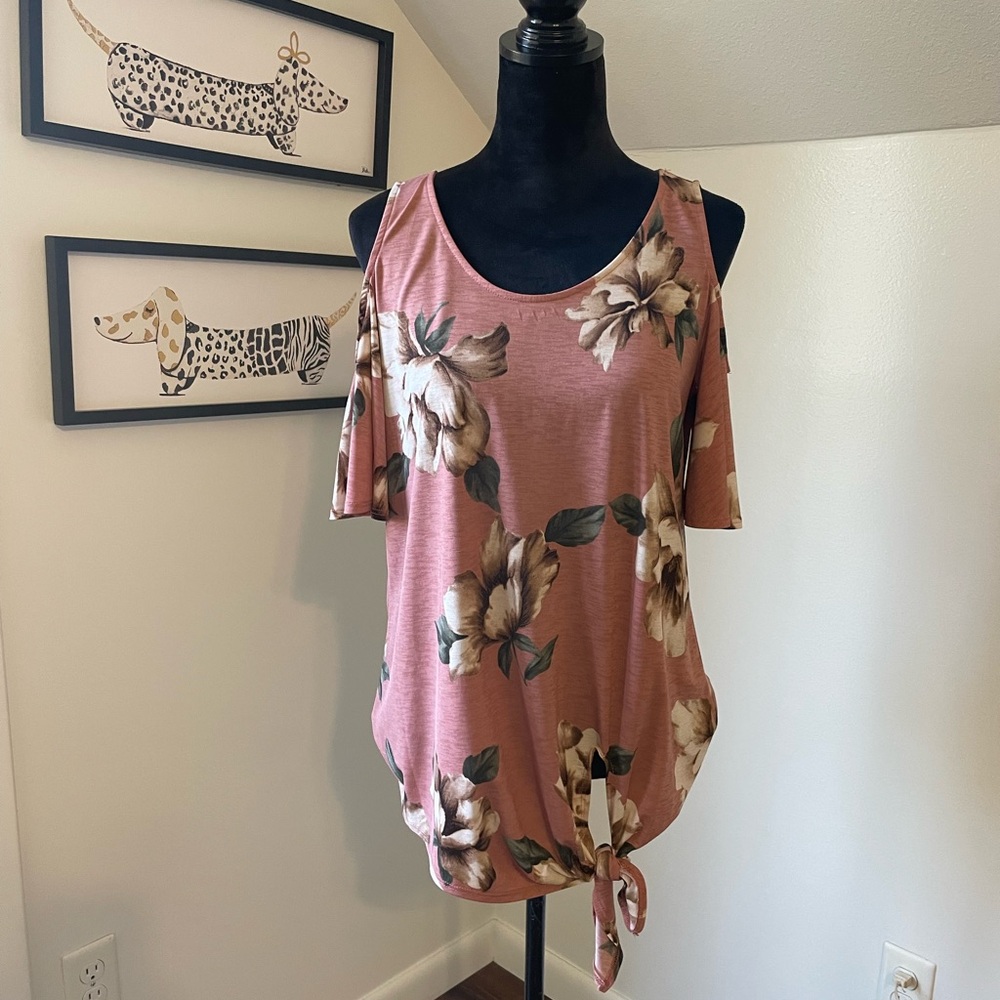 Floral Pink Cold Shoulder Top